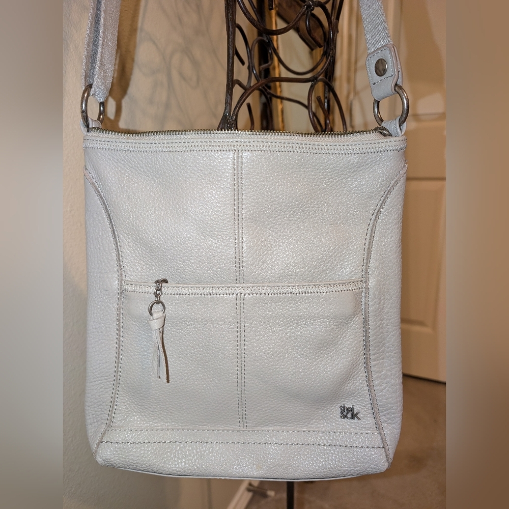 Stylish Light Gray Leather Crossbody Bag by The Sak